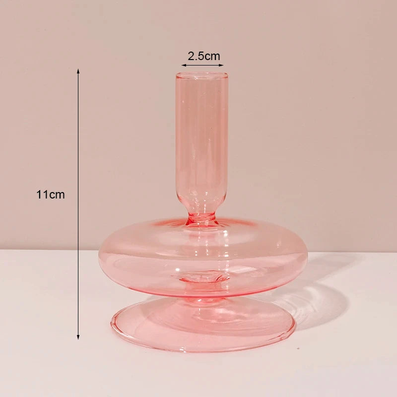 Marineblauer Kerzenhalter aus Glas mit Streifen und Blumenmuster