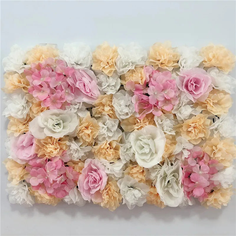 Decoración de fondo de pared con flores artificiales de rosas de seda rosa