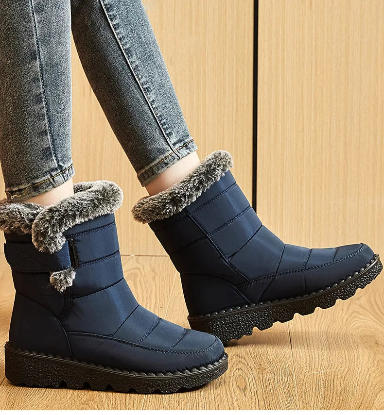 Botas de invierno para mujer, botines de tacón bajo, botas de nieve impermeables para mujer