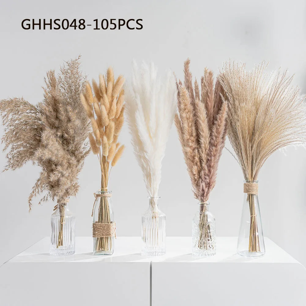 120 flores artificiales secas de cola de conejo de las pampas esponjosas