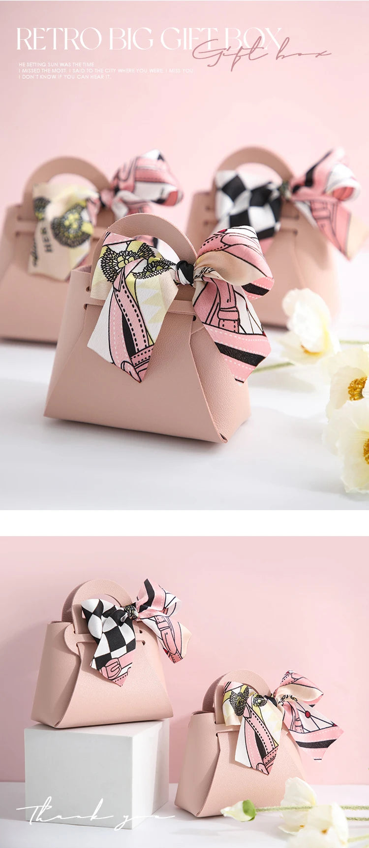 Borse regalo in pelle, mini borsetta con nastro, 5 pezzi