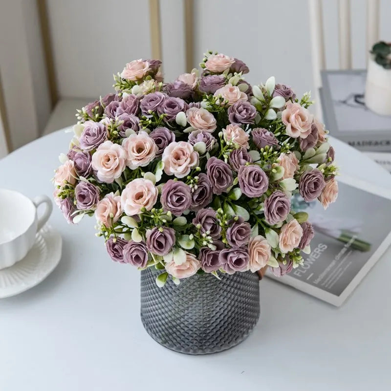 Rosa de seda para ramo de novia de boda, flor artificial para el hogar.