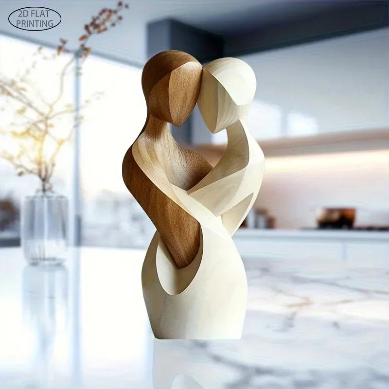 Statua di coppia in legno, elegante e piatta, per un arredamento moderno.