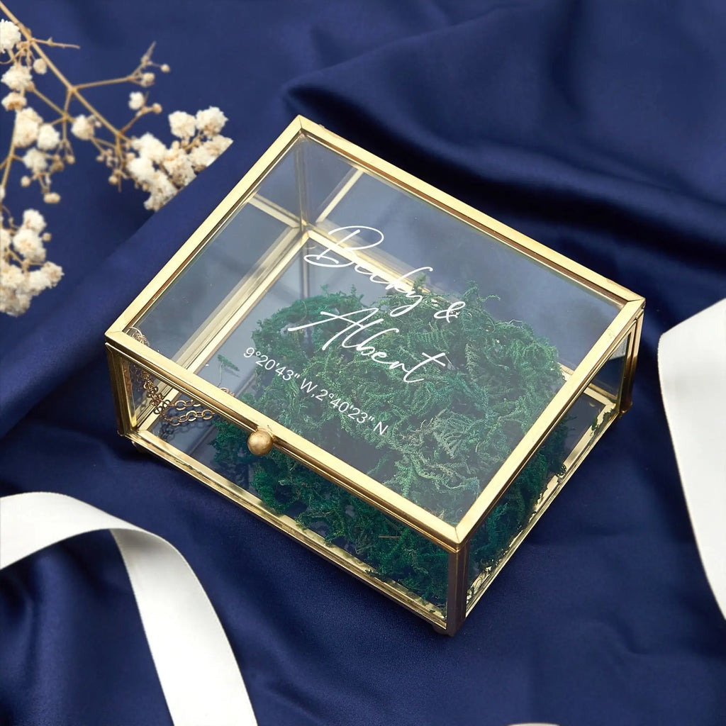 Caja rectangular de cristal personalizada para anillos (solo caja)