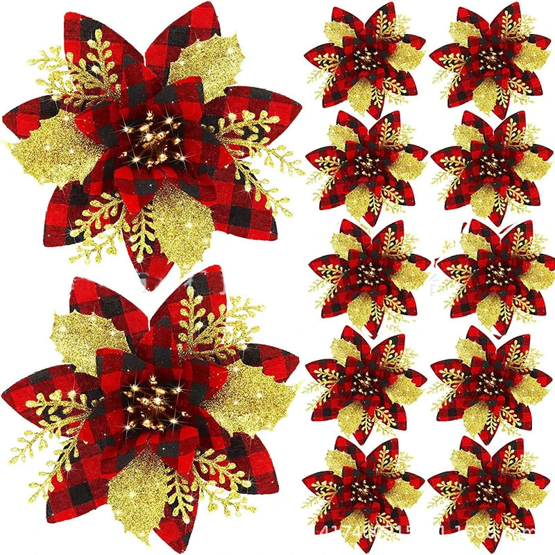 Glitter Artifical Christmas Flowers 5pcs