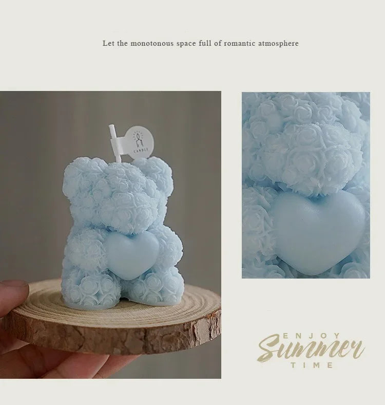 Vela de oso romántica y linda de cera de soja, aromaterapia, pequeña y perfumada