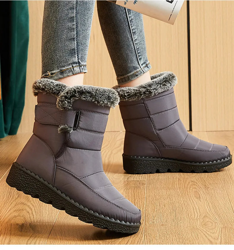 Botas de invierno para mujer, botines de tacón bajo, botas de nieve impermeables para mujer