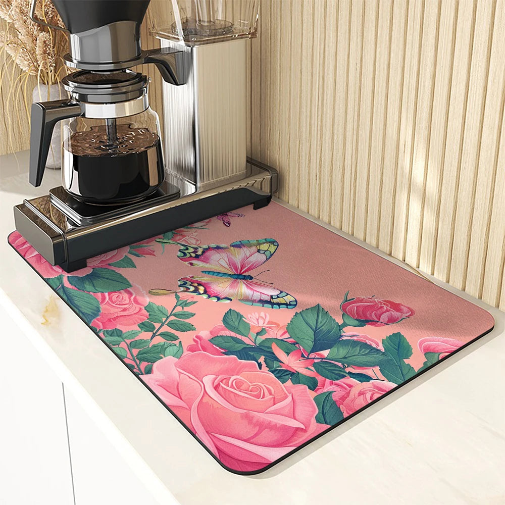 Large Kitchen Absorbent Mat Flowers Roses