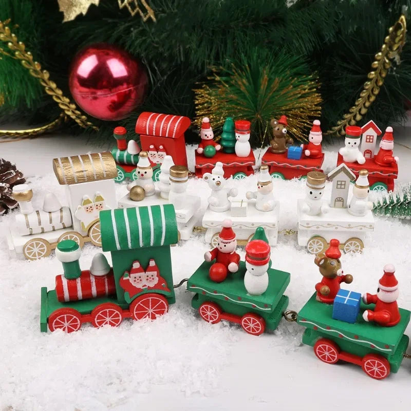 Adornos navideños de tren de madera, decoración para tarta de Papá Noel