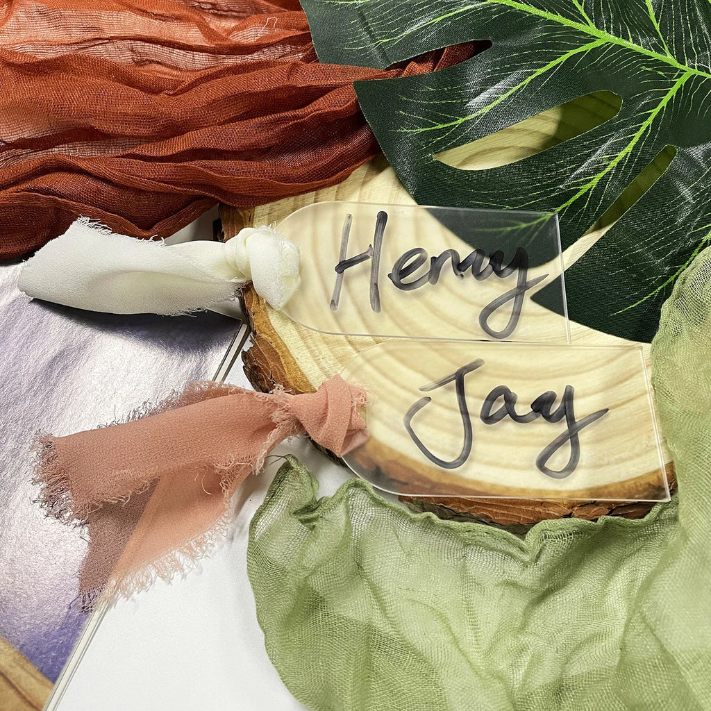 Segnaposto per matrimonio in acrilico, con etichetta in acrilico satinato, arco da 10/20/50 pezzi