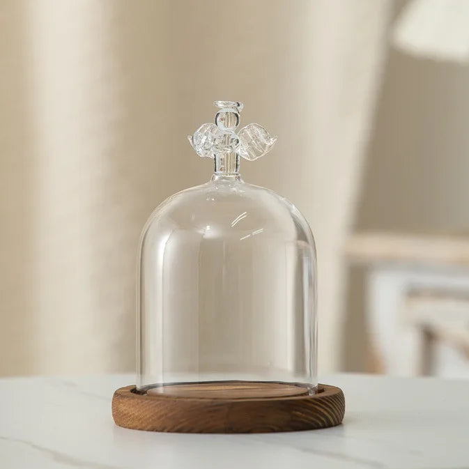 Kerzenhalter Glasdeckel Holzsockel Aromatherapie