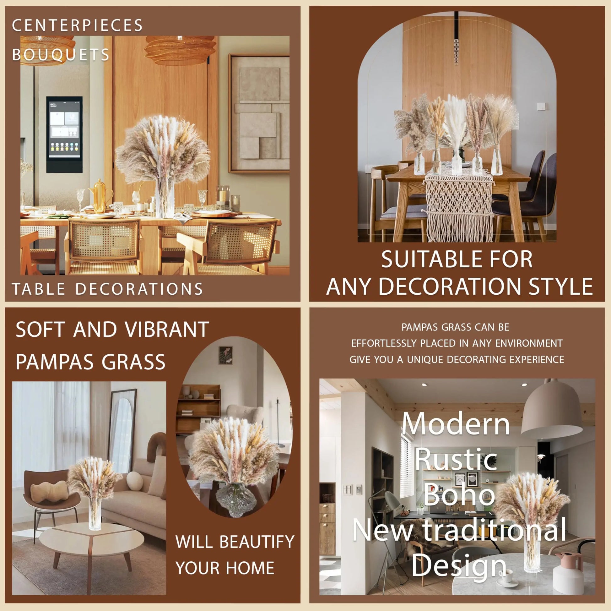 120 flores artificiales secas de cola de conejo de las pampas esponjosas