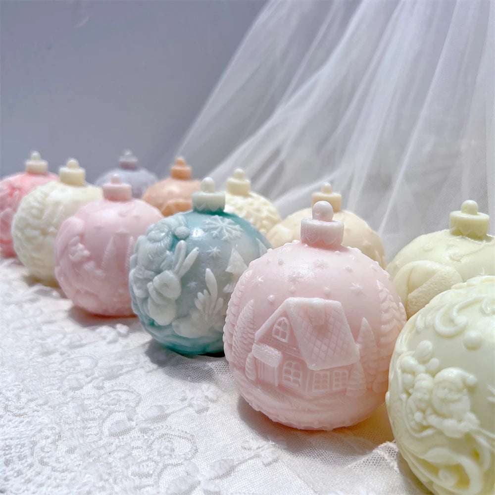 Kugelförmige Silikon-Kerzenform, 5 Designs, Weihnachten