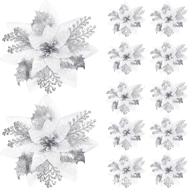 Glitzernde künstliche Weihnachtsblumen, 5 Stück