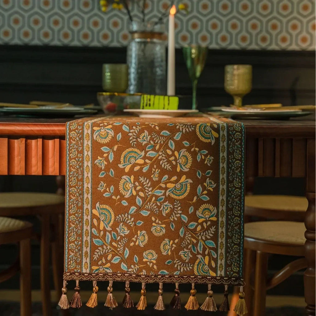 Pflanzenblumen-Tischläufer mit Quasten, Jacquard, Wohnzimmer