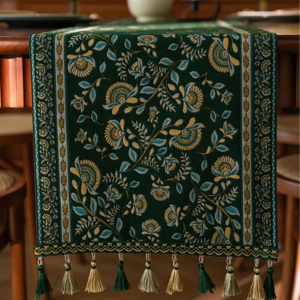 Pflanzenblumen-Tischläufer mit Quasten, Jacquard, Wohnzimmer