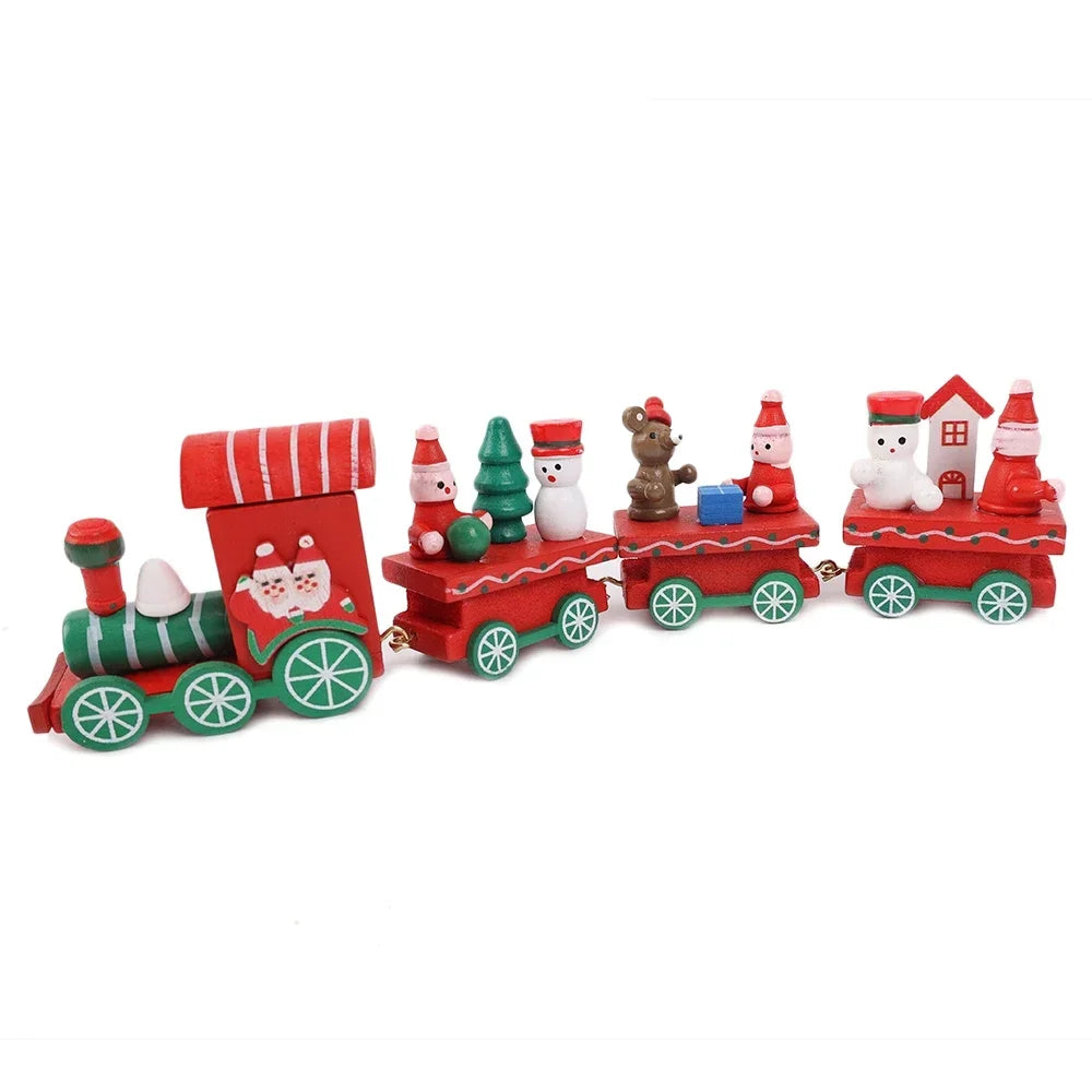 Adornos navideños de tren de madera, decoración para tarta de Papá Noel