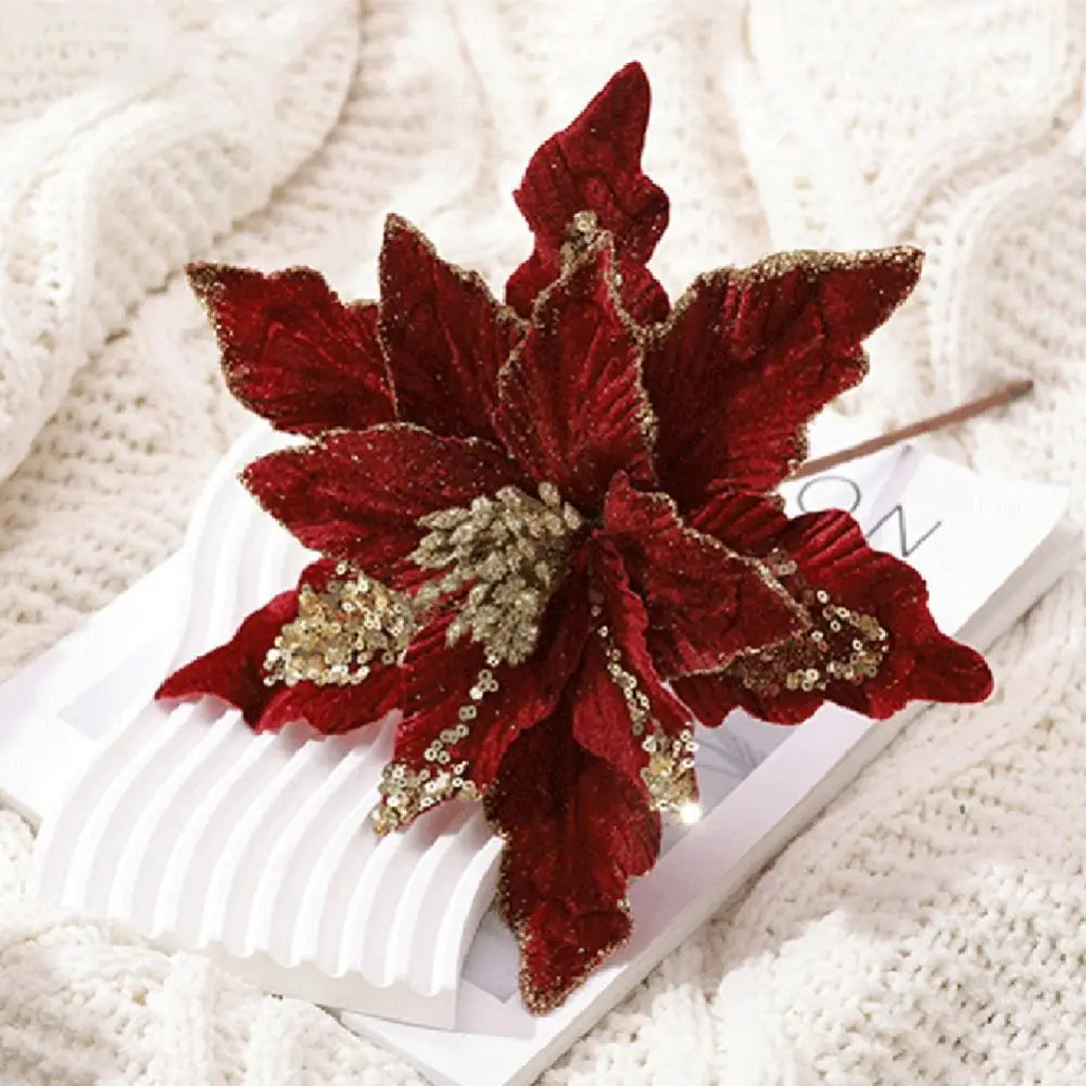 Hanging Glitter Flower 4 Colors Unique Beautiful Artificial Christmas Flower