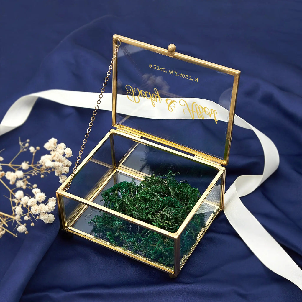 Caja rectangular de cristal personalizada para anillos (solo caja)