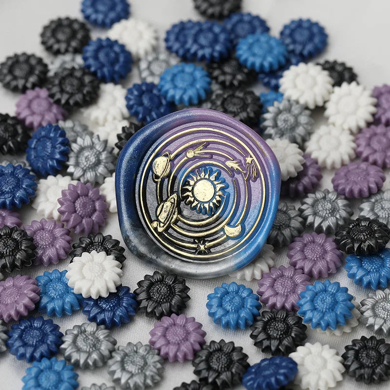 Timbro di ceralacca a forma di girasole, perline, 100 pezzi, stile retrò