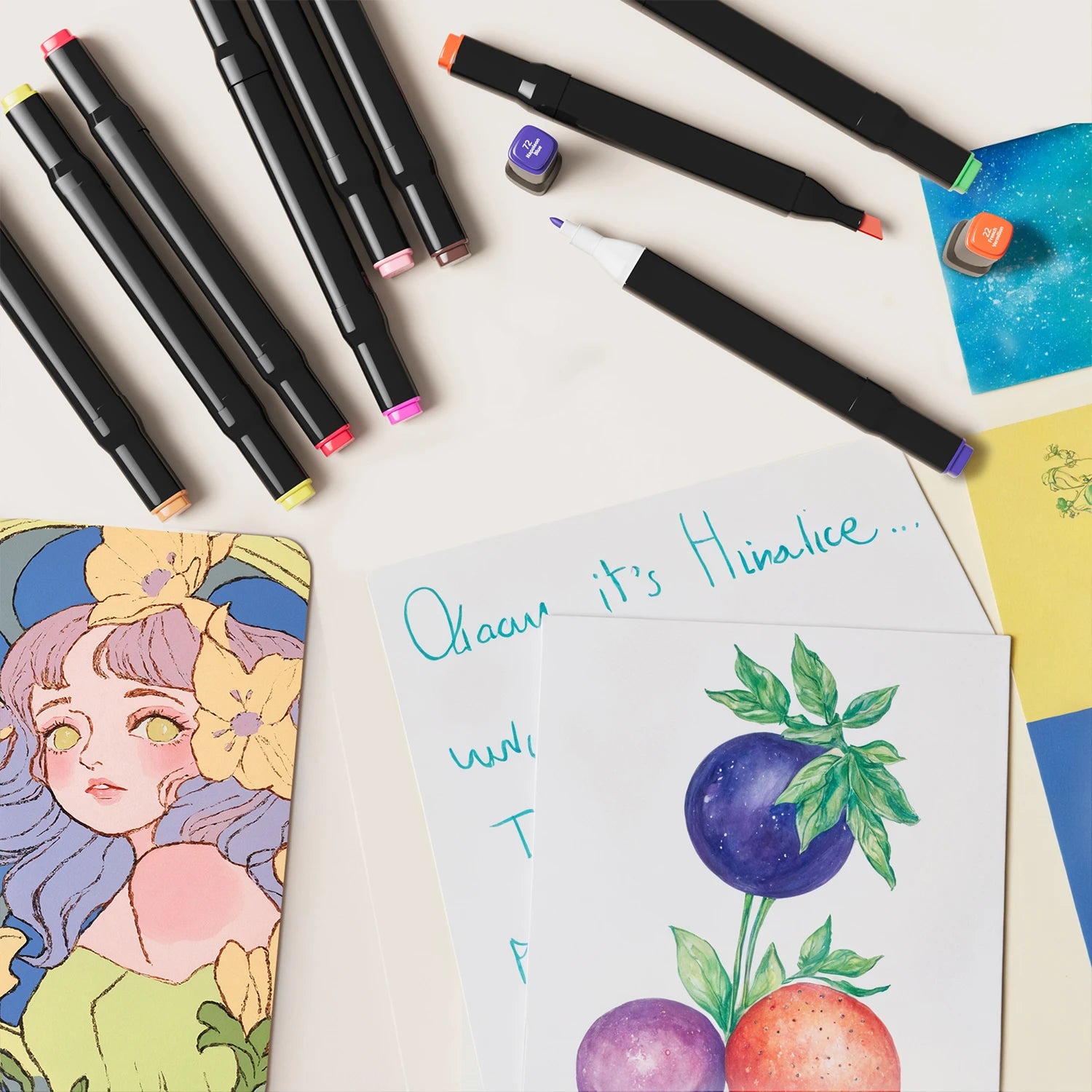 Pennarelli da disegno a doppia punta, pennarelli permanenti per schizzi artistici e alcolici.