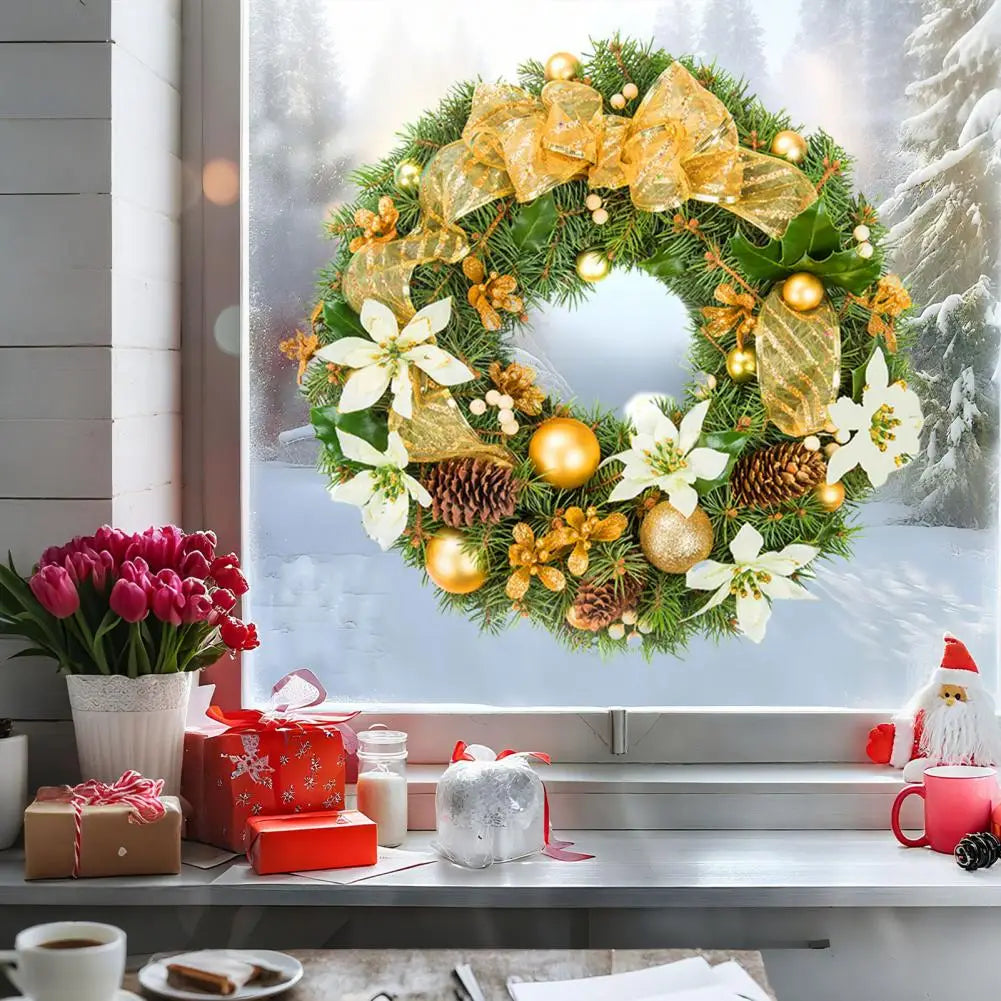 Pegatinas para ventanas navideñas con decoración de corona.