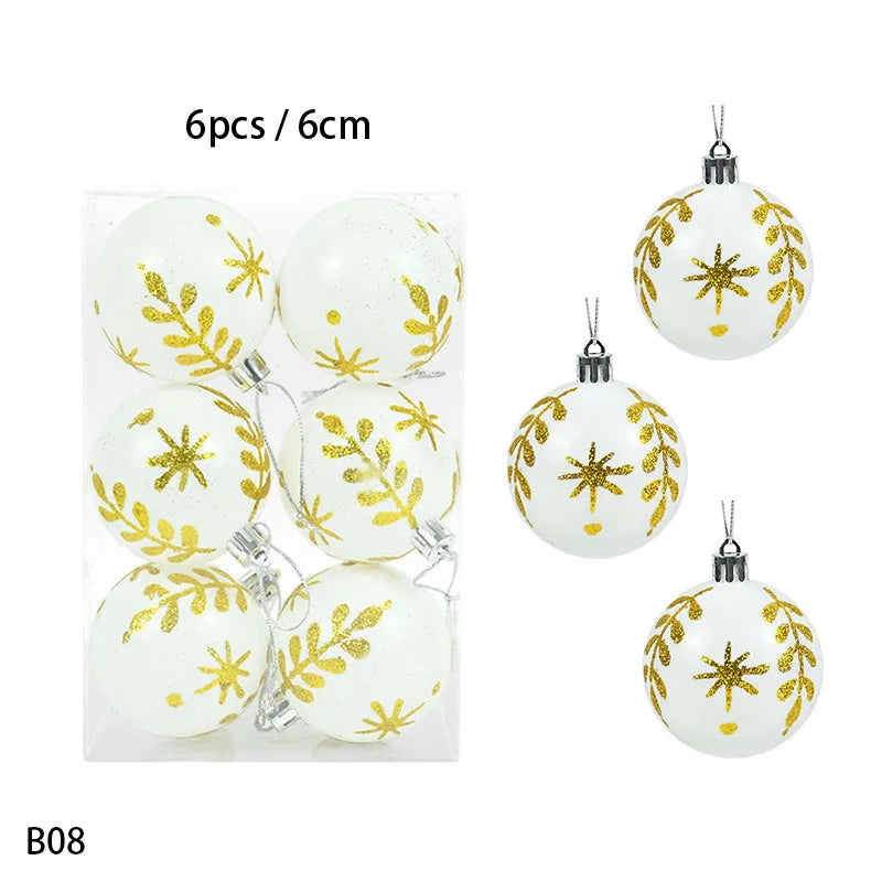 Palline di Natale decorative in plastica color rosa, oro e colori assortiti, confezionate in scatola.