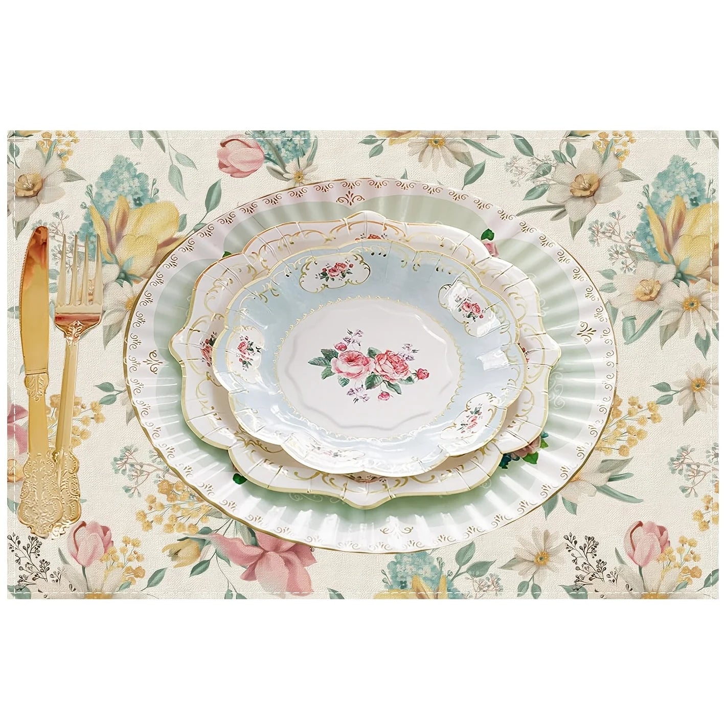 Tovagliette americane 12 x 18 pollici Margherita Gypsophila Tulipano