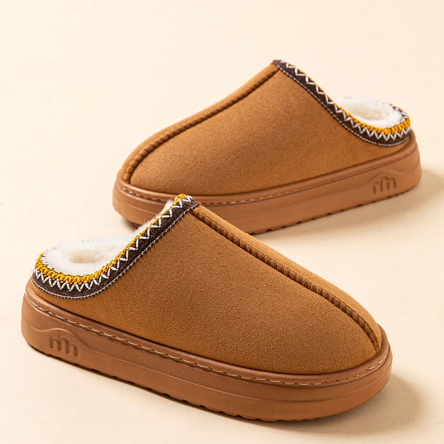 Pantuflas de invierno para mujer, de piel afelpada, antideslizantes, con suela suave, para el tiempo libre.