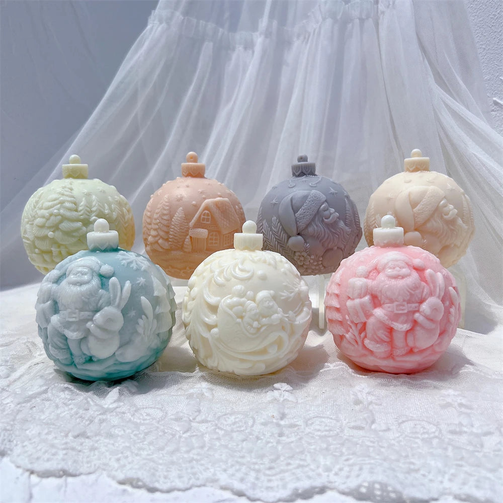 Kugelförmige Silikon-Kerzenform, 5 Designs, Weihnachten