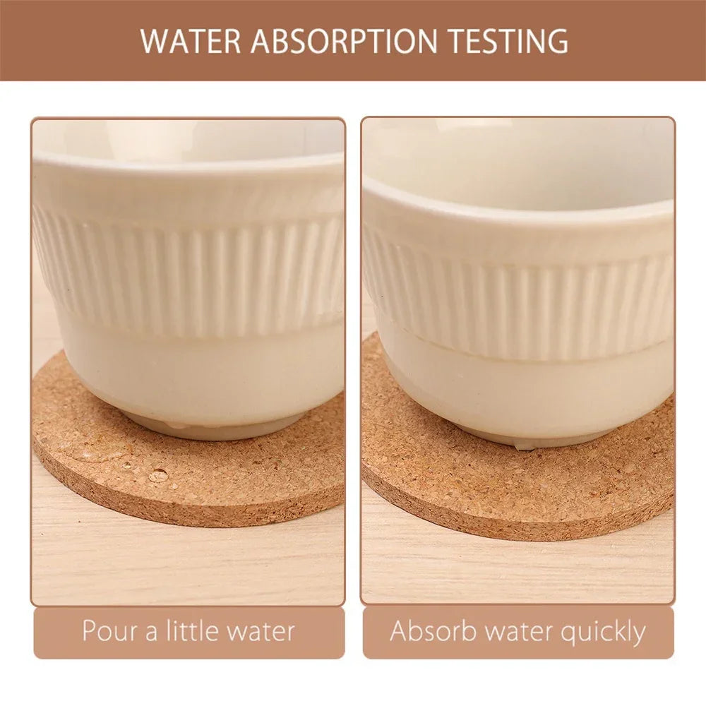 Non-Slip Cork Coaster Natural Round Wooden Cup Mat Pads