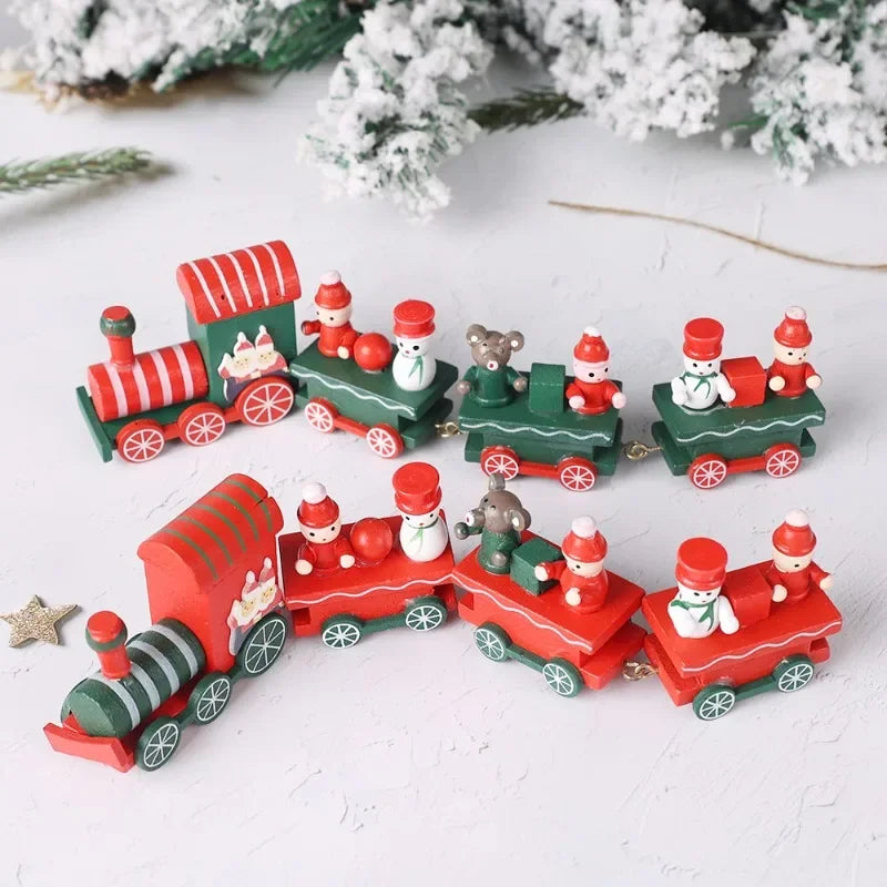 Adornos navideños de tren de madera, decoración para tarta de Papá Noel