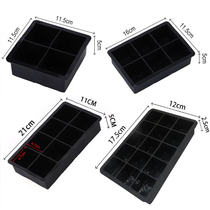 Moldes de silicona para cubitos de hielo para el hogar o el bar, 4/6/8/15 rejillas