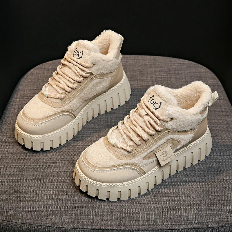 New Winter Warm Cotton Shoes Ladies Plush Fur Thick Sole