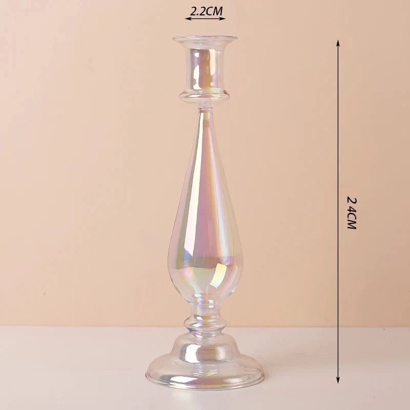 Marineblauer Kerzenhalter aus Glas mit Streifen und Blumenmuster