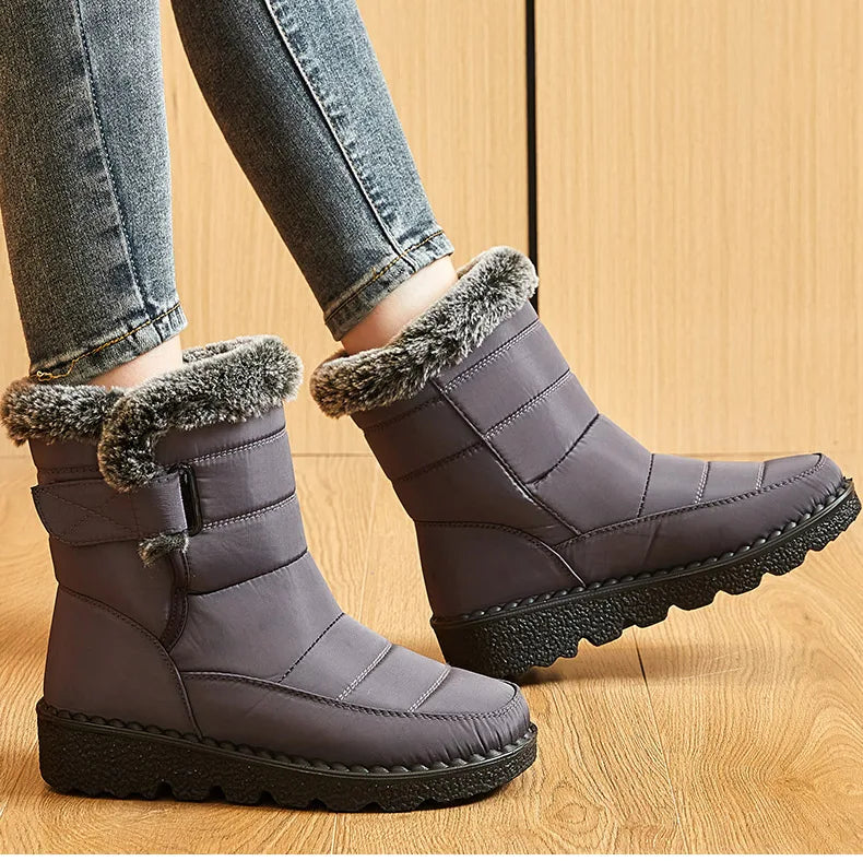 Botas de invierno para mujer, botines de tacón bajo, botas de nieve impermeables para mujer