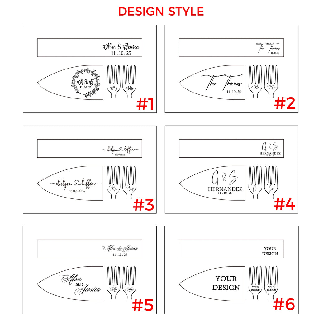 Juego de corte de pastel de boda, juego de cuchillos, tenedores y servidores de pastel personalizados para bodas.