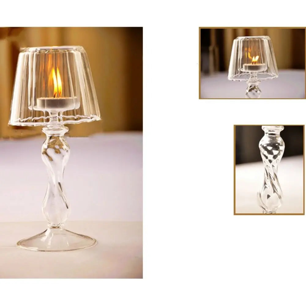 Glass High Footed Striped Candlestick Creative Delicate.