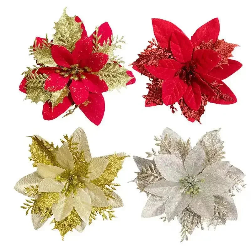 Glitter Artificial Christmas Flowers 10pcs/14cm  Decorations
