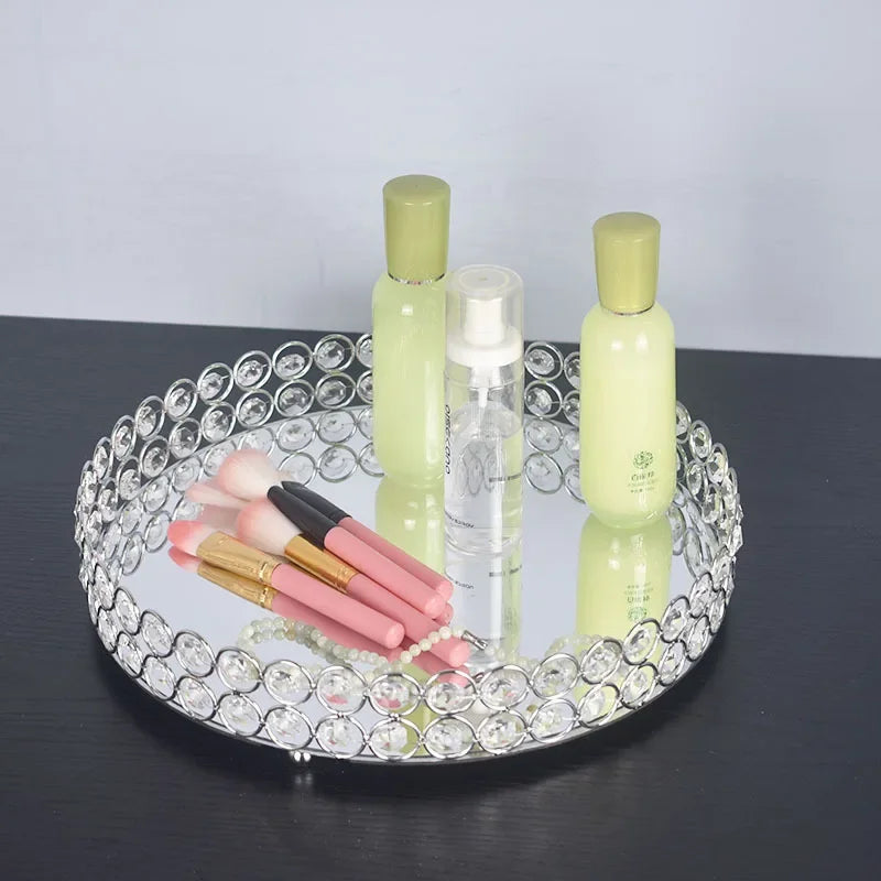 Crystal Mirror Tray Round Plate Luxury Serving Tray