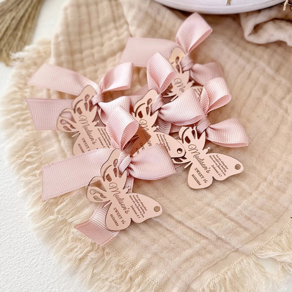 Etichette a specchio in acrilico, regalo personalizzato per feste a forma di farfalla