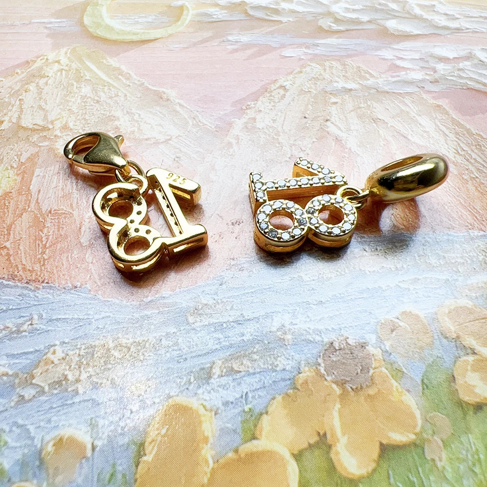 Gold Plated Dangle Charm Pendant Number 18  925 Sterling Silver