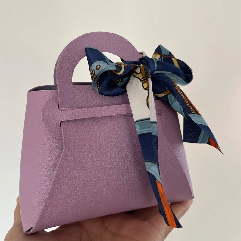 Grande sacchetto portaconfetti in pelle con sciarpa per festa di nozze, confezione regalo da 10 pezzi.
