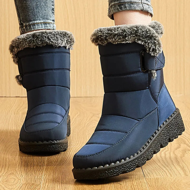 Botas de invierno para mujer, botines de tacón bajo, botas de nieve impermeables para mujer