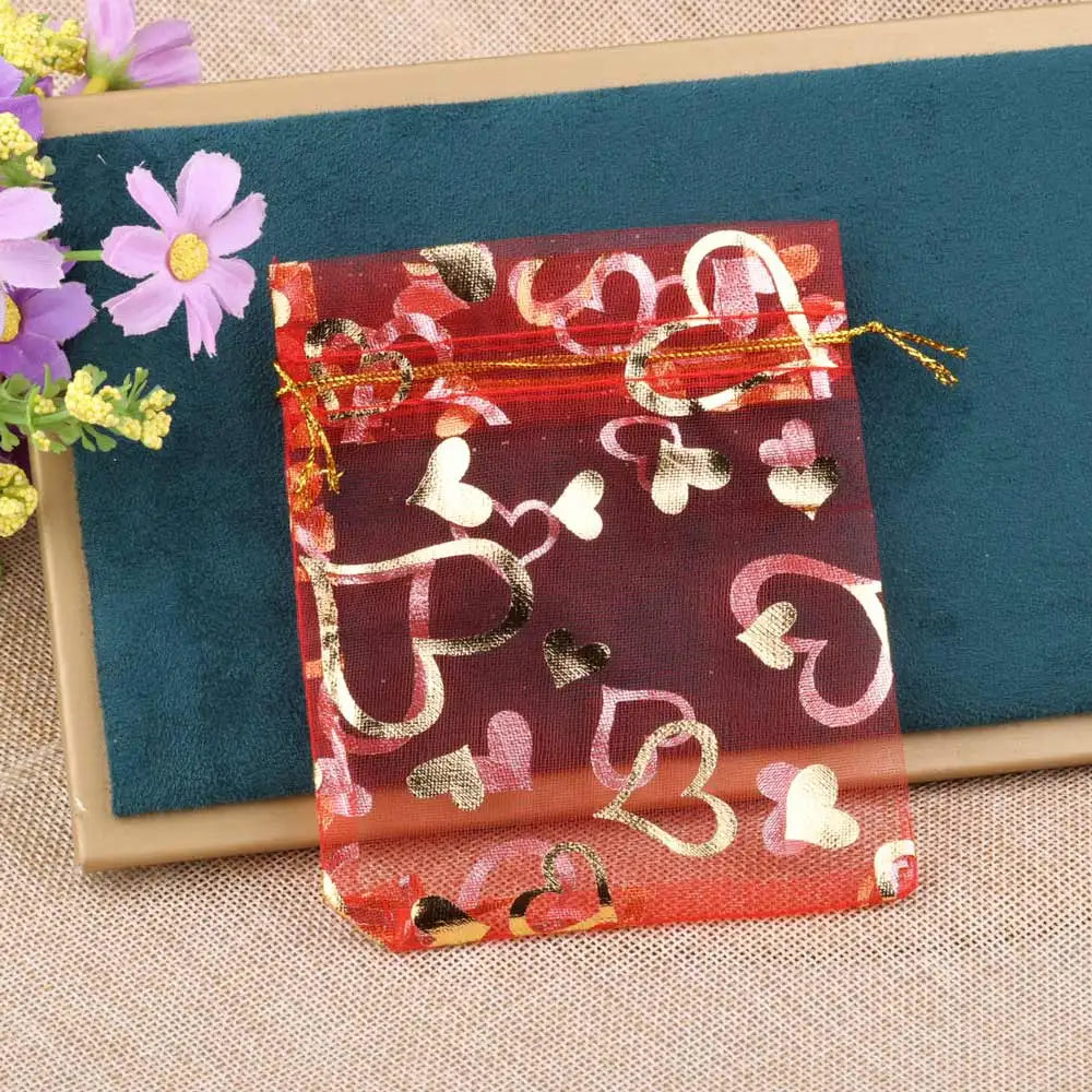 Sacchetti in organza a forma di cuore per eventi, 100 pezzi.