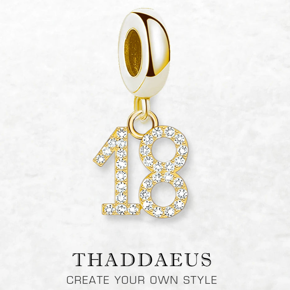 Vergoldeter Charm-Anhänger Zahl 18 925 Sterling Silber