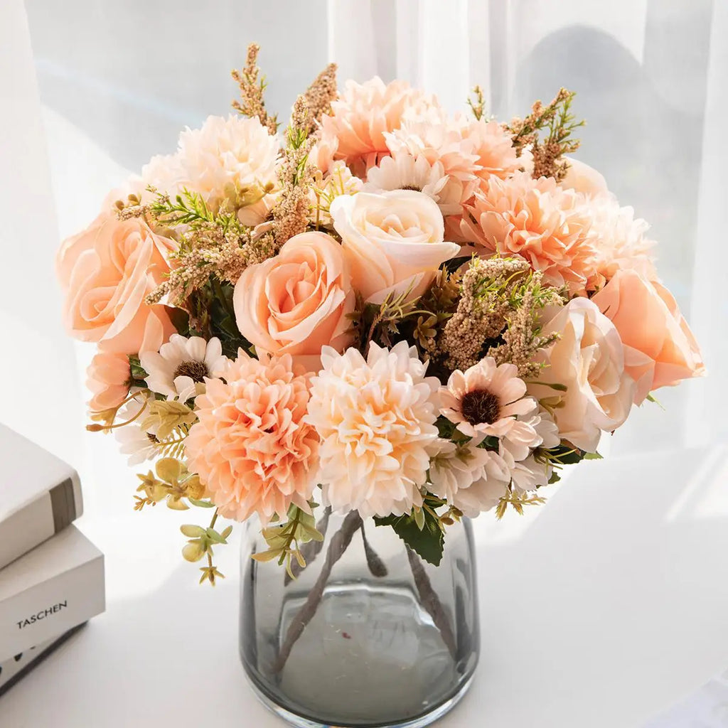 1/4PCS Artificial Flowers Cheap New Year Decorations Wedding Garden Peony Arch Christmas Home Fake Silk Rose Hydrangeas Vase Diy