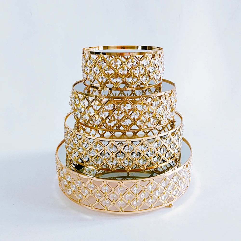 Plato redondo de metal con espejo de cristal dorado para tartas