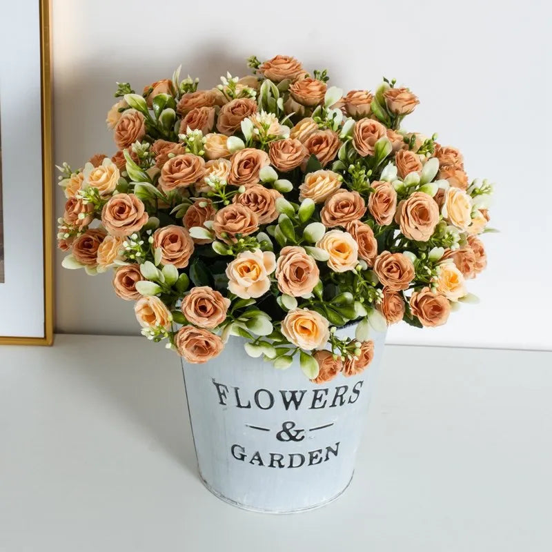 Rosa de seda para ramo de novia de boda, flor artificial para el hogar.