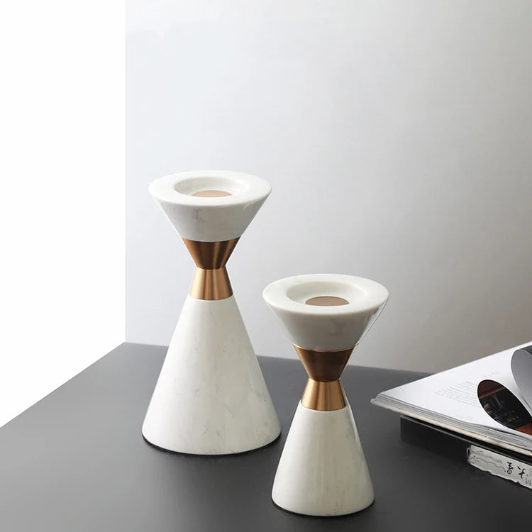 White Natural Marble Candlestick Scandinavian Volakos